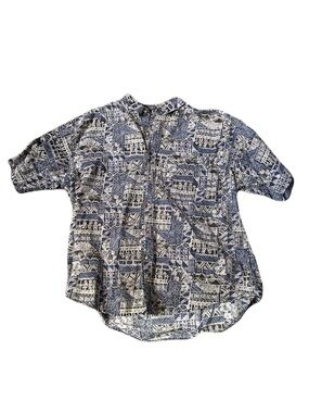 Men's Navy & White Short-Sleeve Patterned Button-Down Shirt